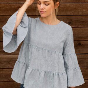 Kale Generation women's blue pinstriped blouse size M  boho balletcore